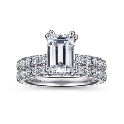 Alina - 14K White Gold Hidden Halo Emerald Cut Diamond Engagement Ring