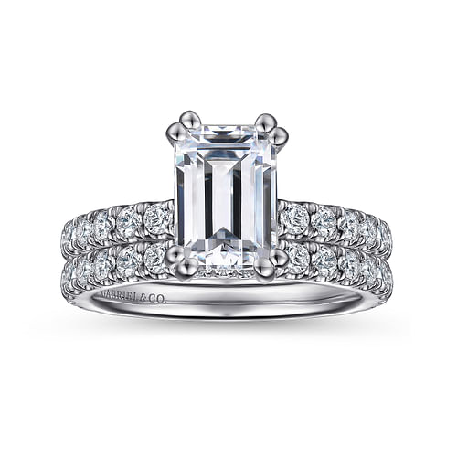 Alina - 14K White Gold Hidden Halo Emerald Cut Diamond Engagement Ring - 0.68 ct - Shot 4
