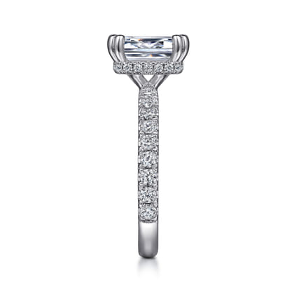 Alina - 14K White Gold Hidden Halo Emerald Cut Diamond Engagement Ring