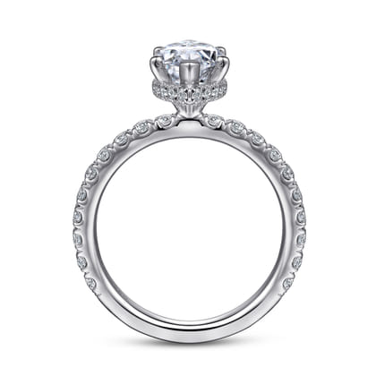 Alina - 14K White Gold Hidden Halo Marquise Halo Diamond Engagement Ring