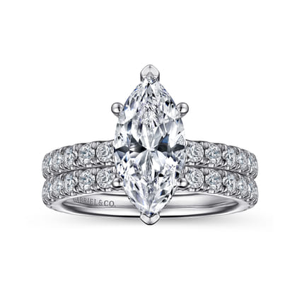 Alina - 14K White Gold Hidden Halo Marquise Halo Diamond Engagement Ring