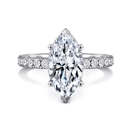 Alina - 14K White Gold Hidden Halo Marquise Shape Diamond Engagement Ring