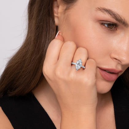 Alina - 14K White Gold Hidden Halo Marquise Shape Diamond Engagement Ring