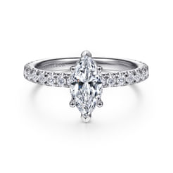 Alina - 14K White Gold Hidden Halo Marquise Shape Diamond Engagement Ring
