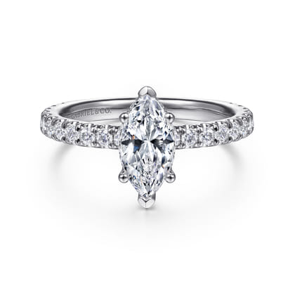 Alina - 14K White Gold Hidden Halo Marquise Shape Diamond Engagement Ring