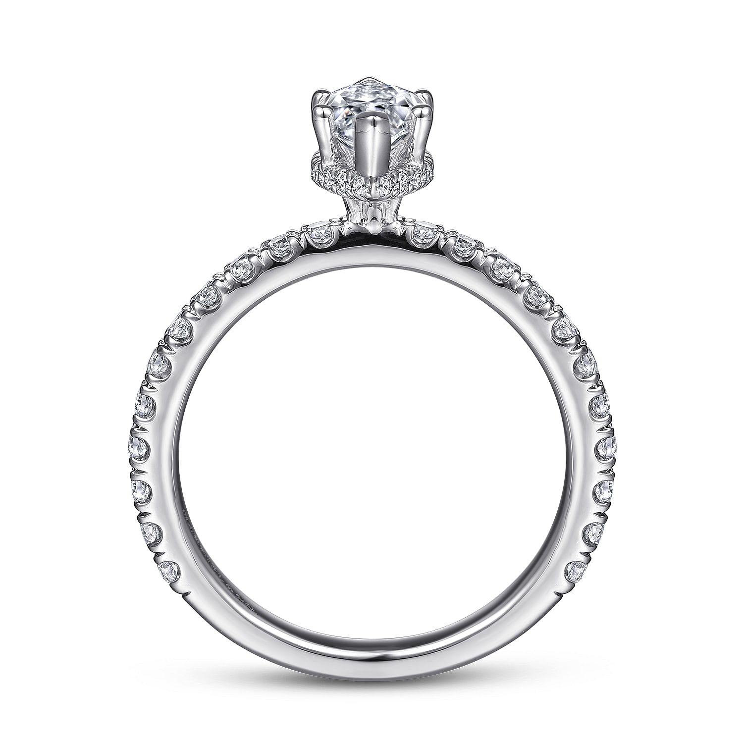 Alina - 14K White Gold Hidden Halo Marquise Shape Diamond Engagement Ring - 0.51 ct - Shot 2