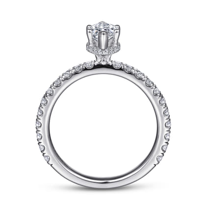 Alina - 14K White Gold Hidden Halo Marquise Shape Diamond Engagement Ring
