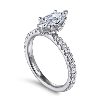 Alina - 14K White Gold Hidden Halo Marquise Shape Diamond Engagement Ring