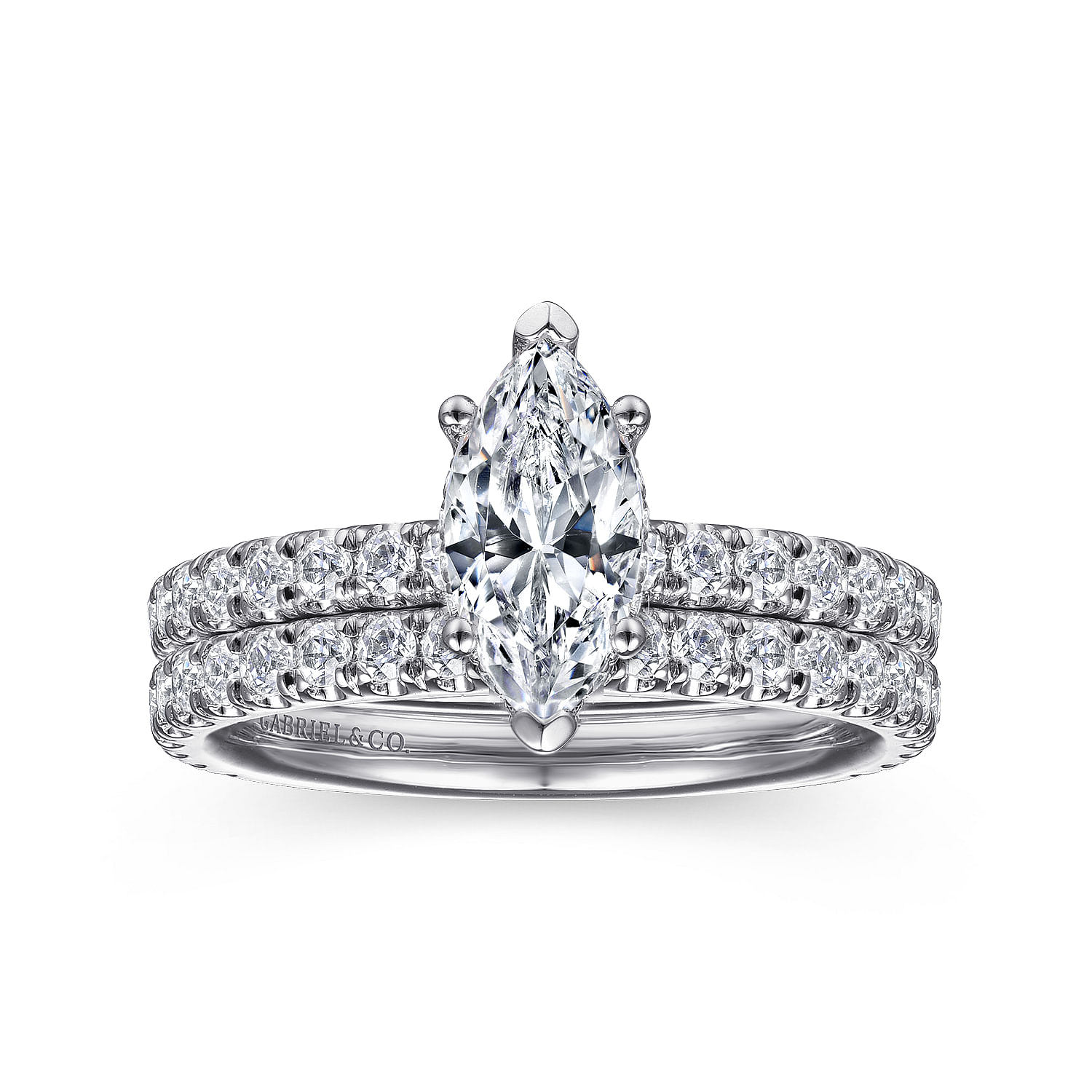 Alina - 14K White Gold Hidden Halo Marquise Shape Diamond Engagement Ring - 0.51 ct - Shot 4