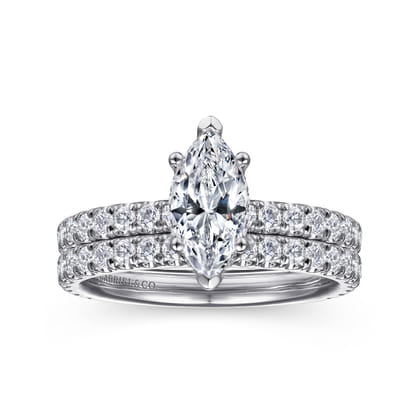 Alina - 14K White Gold Hidden Halo Marquise Shape Diamond Engagement Ring