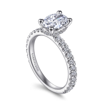 Alina - 14K White Gold Hidden Halo Oval Diamond Engagement Ring
