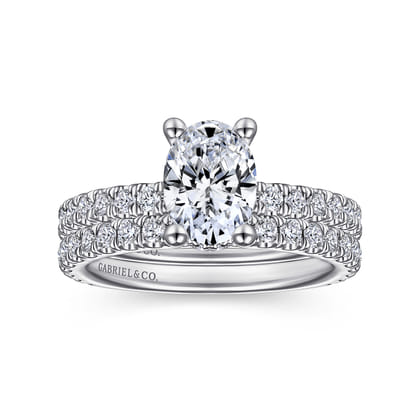 Alina - 14K White Gold Hidden Halo Oval Diamond Engagement Ring