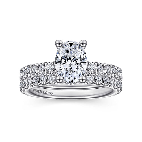 Alina - 14K White Gold Hidden Halo Oval Diamond Engagement Ring - 0.51 ct - Shot 4