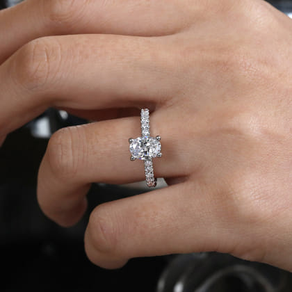 Alina - 14K White Gold Hidden Halo Oval Diamond Engagement Ring