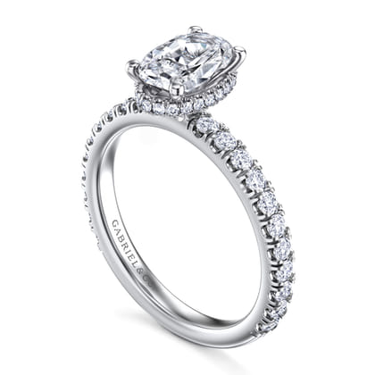 Alina - 14K White Gold Hidden Halo Oval Diamond Engagement Ring