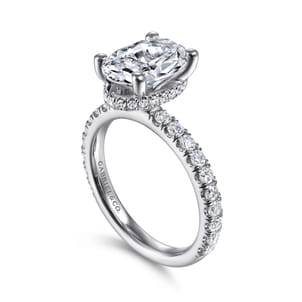 Alina - 14K White Gold Hidden Halo Oval Diamond Engagement Ring