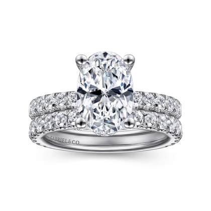 Alina - 14K White Gold Hidden Halo Oval Diamond Engagement Ring