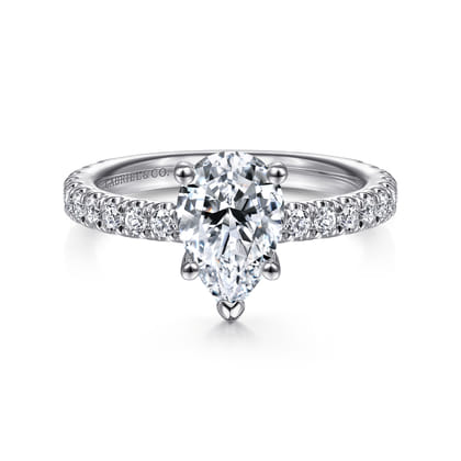 Alina - 14K White Gold Hidden Halo Pear Shape Diamond Engagement Ring