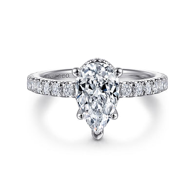 Alina - 14K White Gold Hidden Halo Pear Shape Diamond Engagement Ring