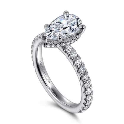 Alina - 14K White Gold Hidden Halo Pear Shape Diamond Engagement Ring