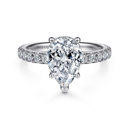 Alina - 14K White Gold Hidden Halo Pear Shape Diamond Engagement Ring