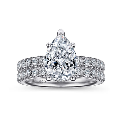 Alina - 14K White Gold Hidden Halo Pear Shape Diamond Engagement Ring
