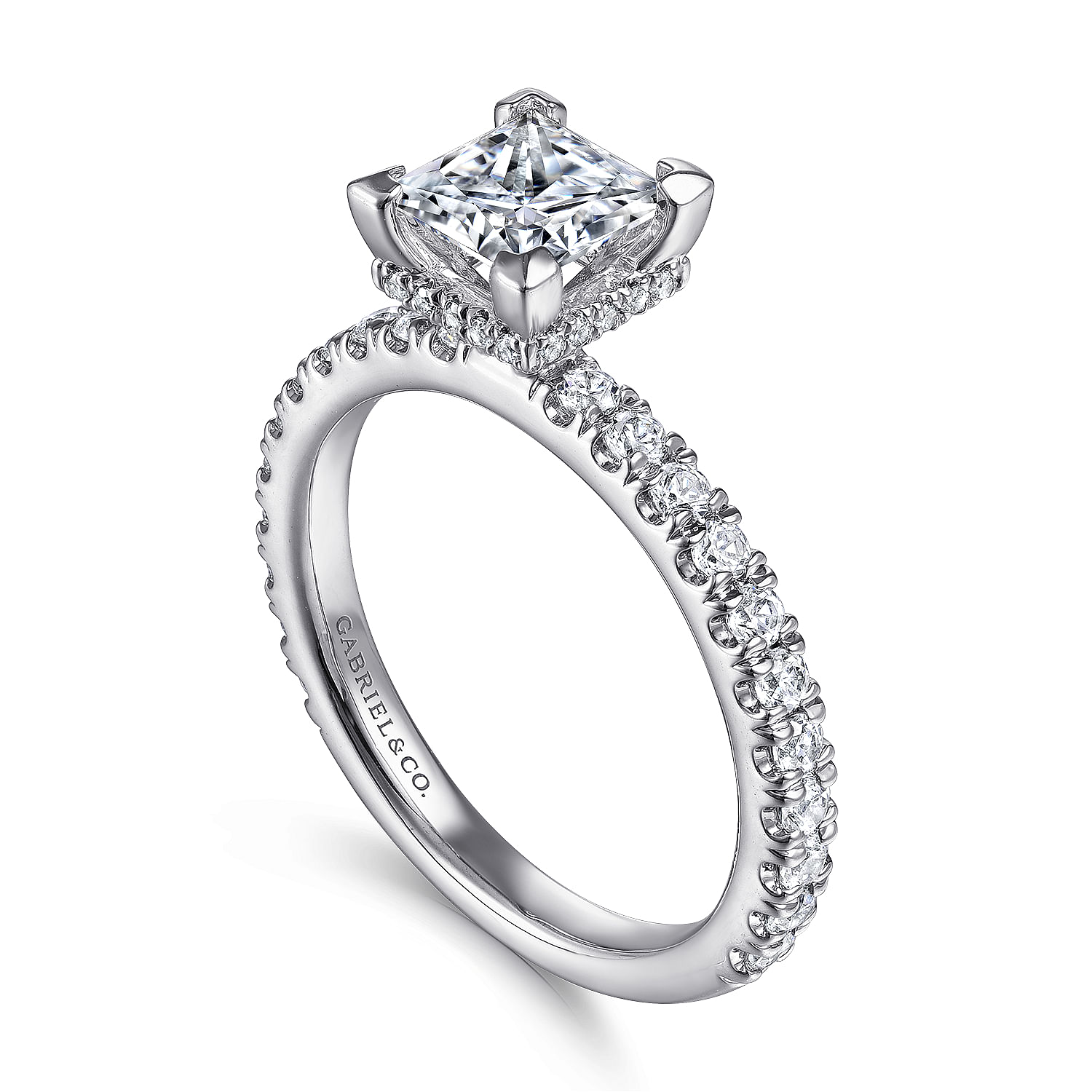 Alina - 14K White Gold Hidden Halo Princess Cut Diamond Engagement Ring - 0.51 ct - Shot 3