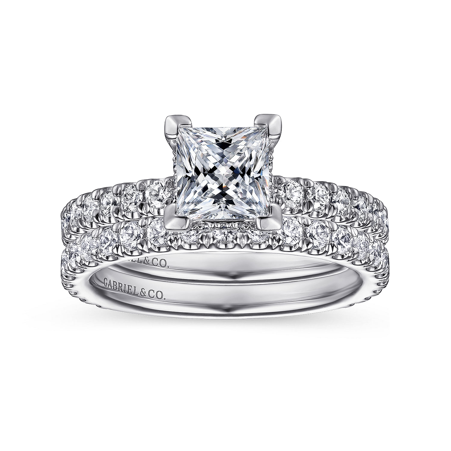 Alina - 14K White Gold Hidden Halo Princess Cut Diamond Engagement Ring - 0.51 ct - Shot 4