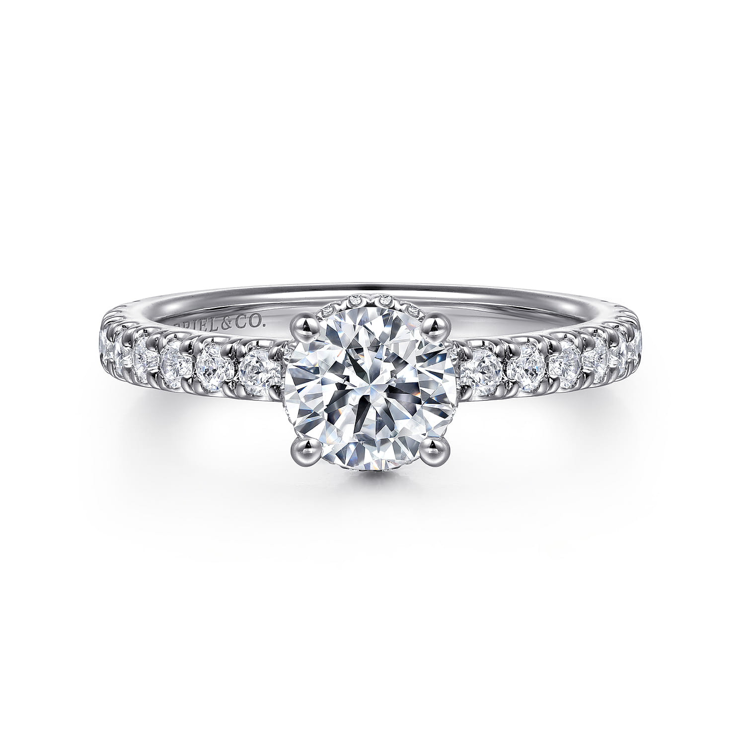 Alina - 14K White Gold Hidden Halo Round Diamond Engagement Ring