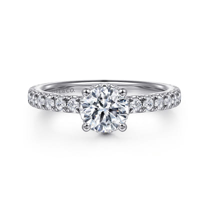 Alina - 14K White Gold Hidden Halo Round Diamond Engagement Ring