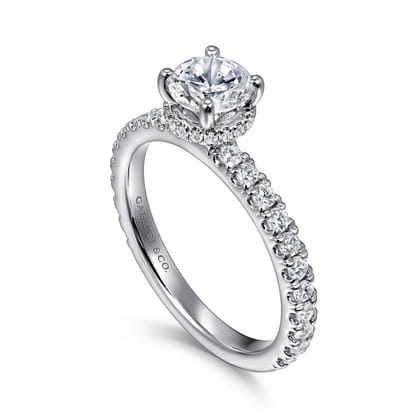 Alina - 14K White Gold Hidden Halo Round Diamond Engagement Ring