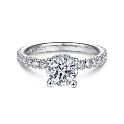 Alina - 14K White Gold Hidden Halo Round Diamond Engagement Ring