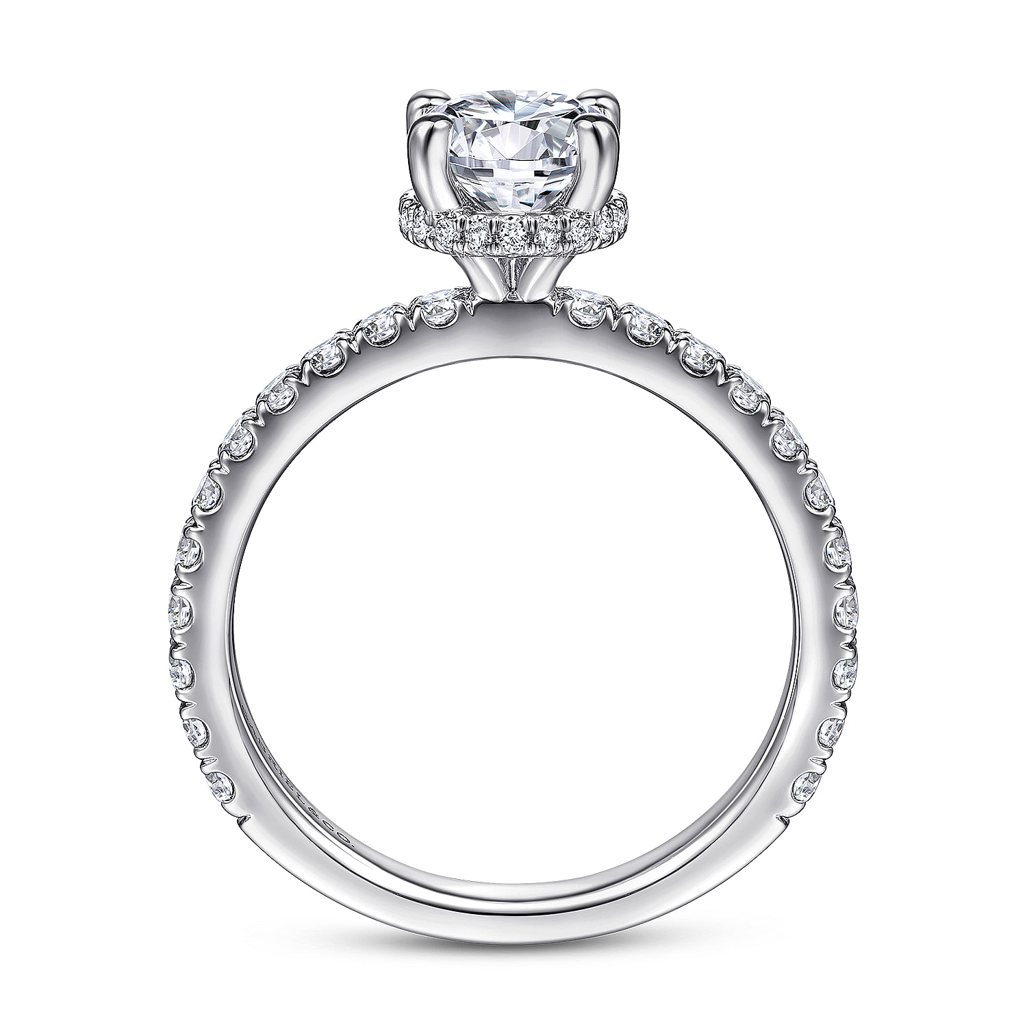 Alina - 14K White Gold Hidden Halo Round Diamond Engagement Ring - 0.52 ct - Shot 2