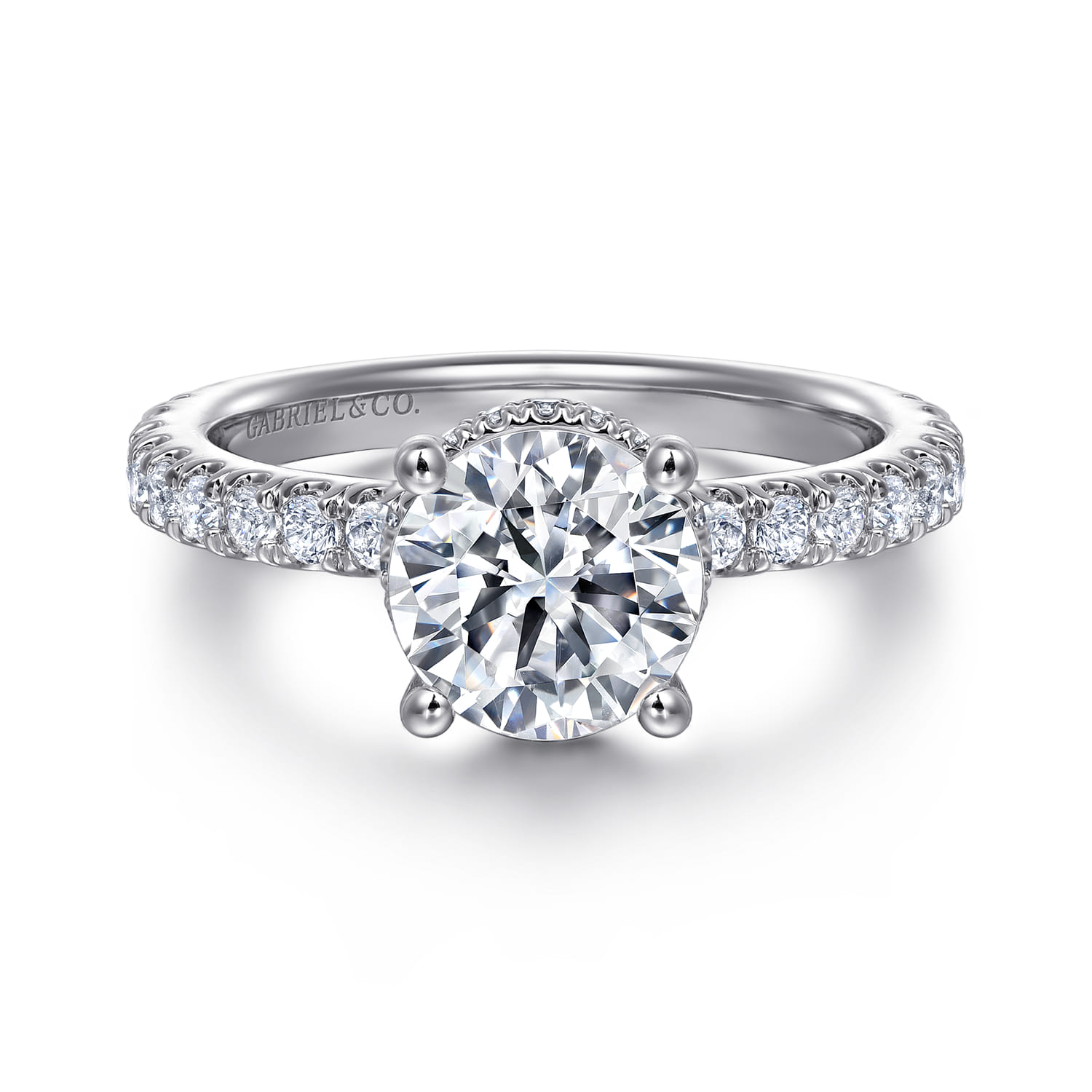 Alina - 14K White Gold Hidden Halo Round Diamond Engagement Ring