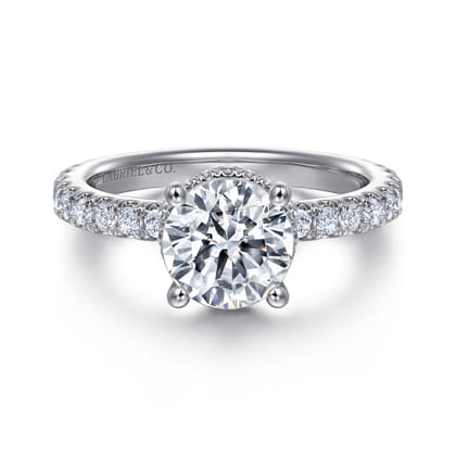 Alina - 14K White Gold Hidden Halo Round Diamond Engagement Ring
