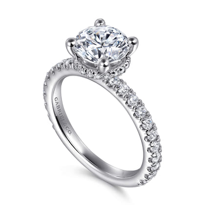 Alina - 14K White Gold Hidden Halo Round Diamond Engagement Ring