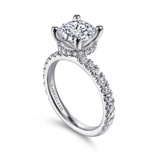Alina - 14K White Gold Hidden Halo Round Diamond Engagement Ring - 0.68 ct - Shot 3