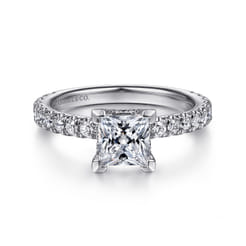 Alina - 14K White Gold Princess Hidden Halo Diamond Engagement Ring