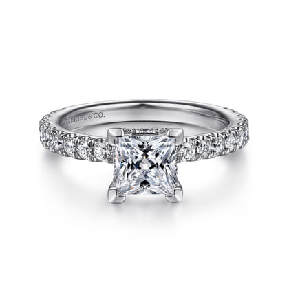 Alina - 14K White Gold Princess Hidden Halo Diamond Engagement Ring