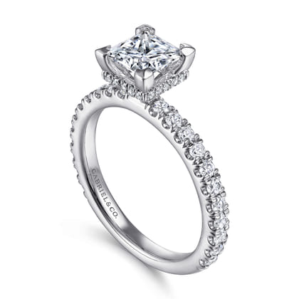 Alina - 14K White Gold Princess Hidden Halo Diamond Engagement Ring