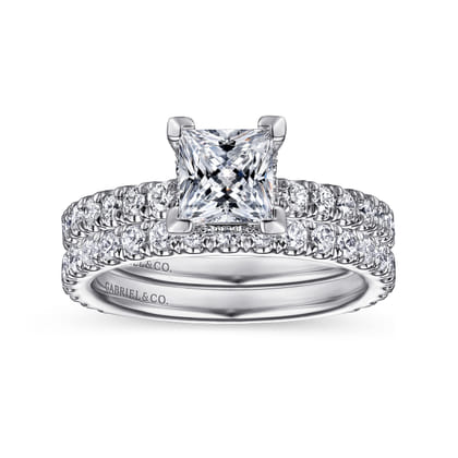 Alina - 14K White Gold Princess Hidden Halo Diamond Engagement Ring