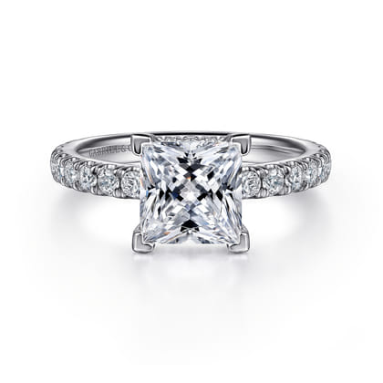 Alina - 14K White Gold Princess Hidden Halo Diamond Engagement Ring