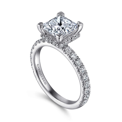 Alina - 14K White Gold Princess Hidden Halo Diamond Engagement Ring