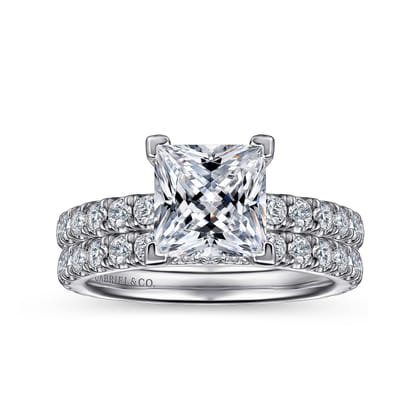 Alina - 14K White Gold Princess Hidden Halo Diamond Engagement Ring