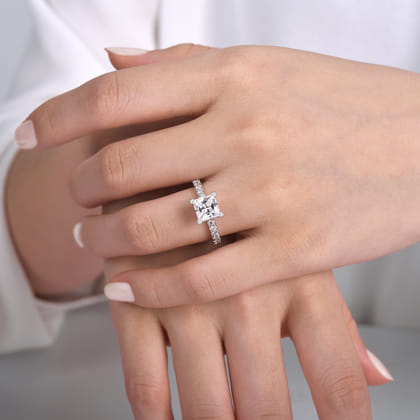 Alina - 14K White Gold Princess Hidden Halo Diamond Engagement Ring