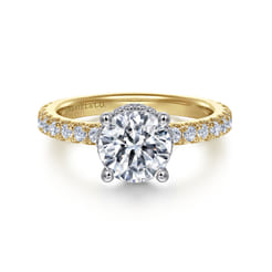Alina - 14K White-Yellow Gold Hidden Halo Round Diamond Engagement Ring