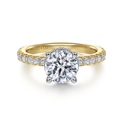 Alina - 14K White-Yellow Gold Hidden Halo Round Diamond Engagement Ring