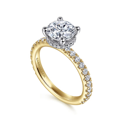 Alina - 14K White-Yellow Gold Hidden Halo Round Diamond Engagement Ring