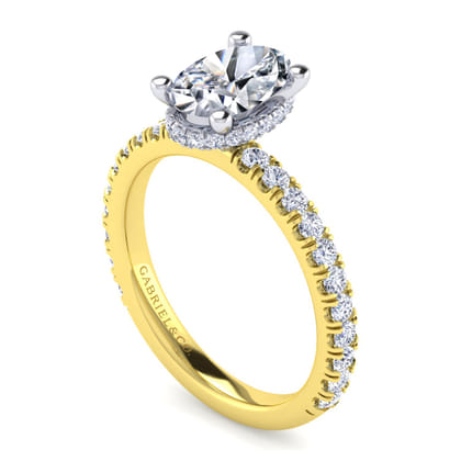 Alina - 14K White-Yellow Gold Oval Diamond Engagement Ring