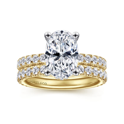 Alina - 14K White-Yellow Gold Oval Diamond Engagement Ring